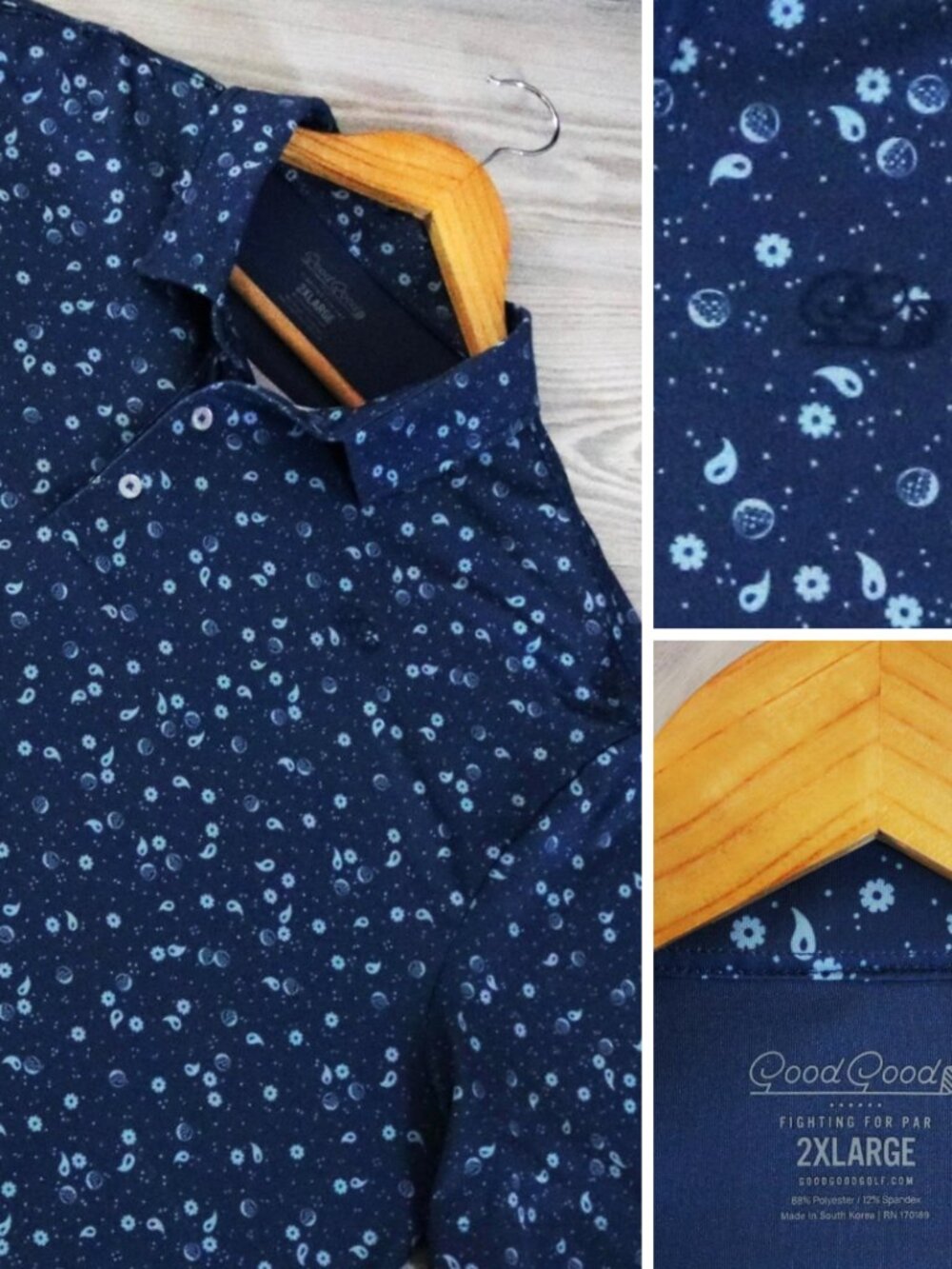 Good Good Men's Navy Paisley Floral All Over Print Performance Polo Shirt 2XL